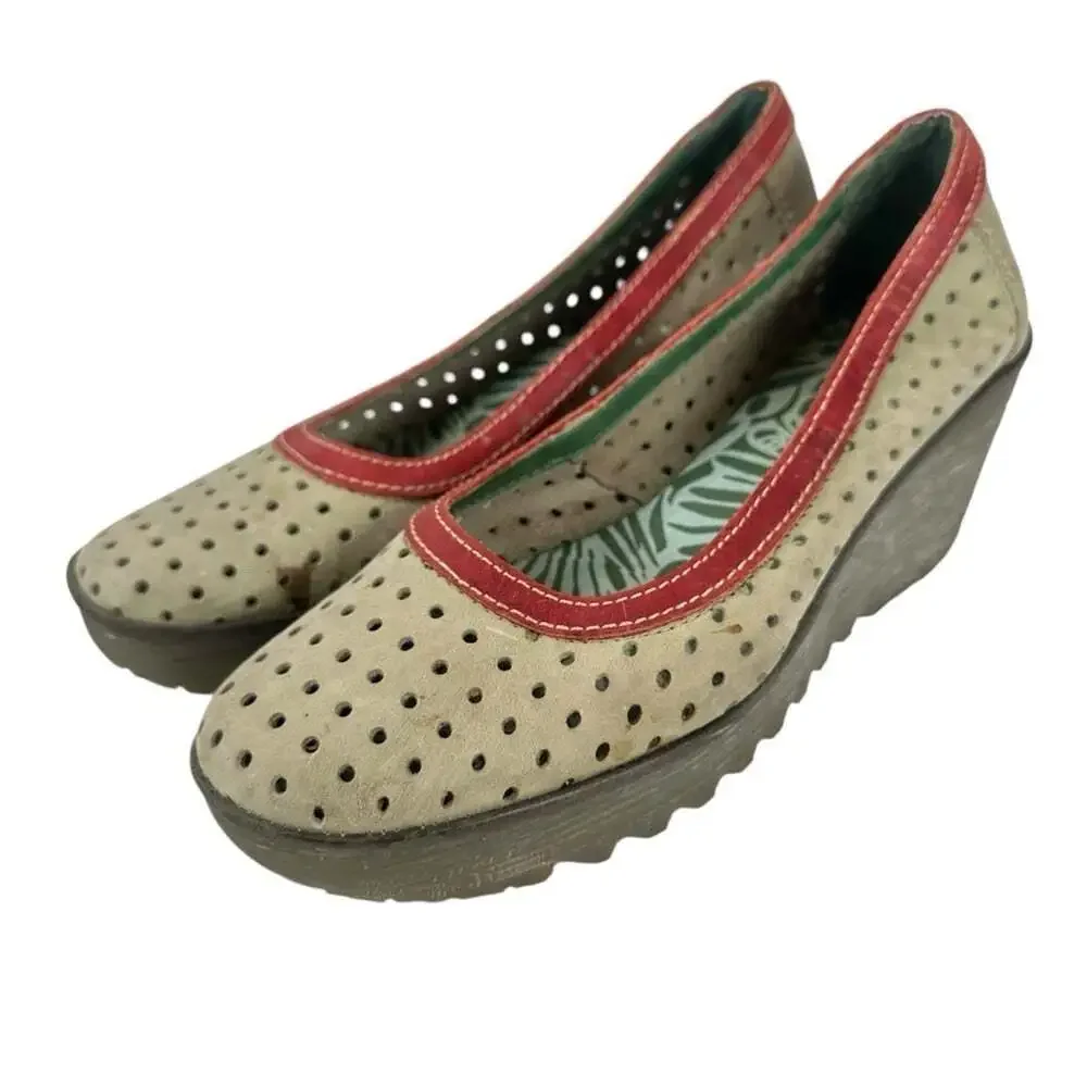 Fly London Womens Yedi Wedge Shoes Perforated Leather Platform EU 42